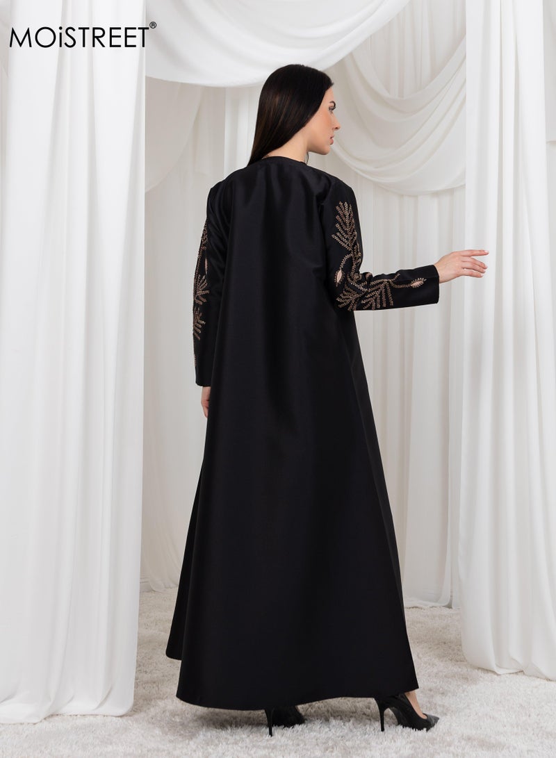 MOiSTREET Bridal Satin Embroidery Abaya - Image 5
