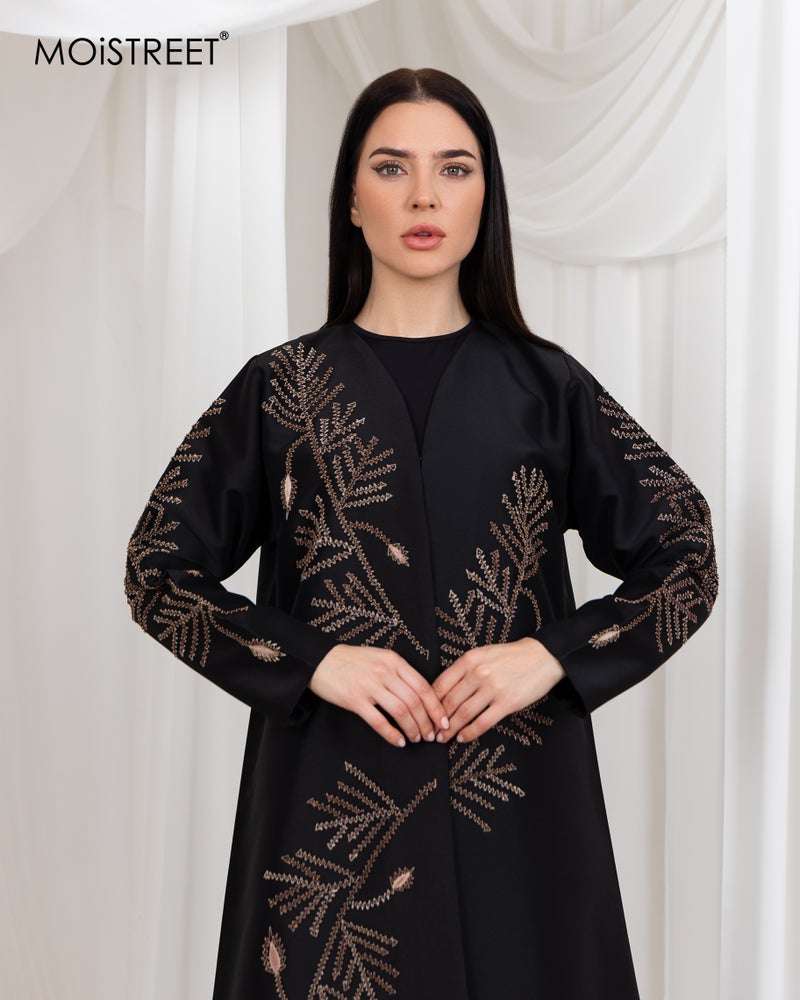 MOiSTREET Bridal Satin Embroidery Abaya - Image 3
