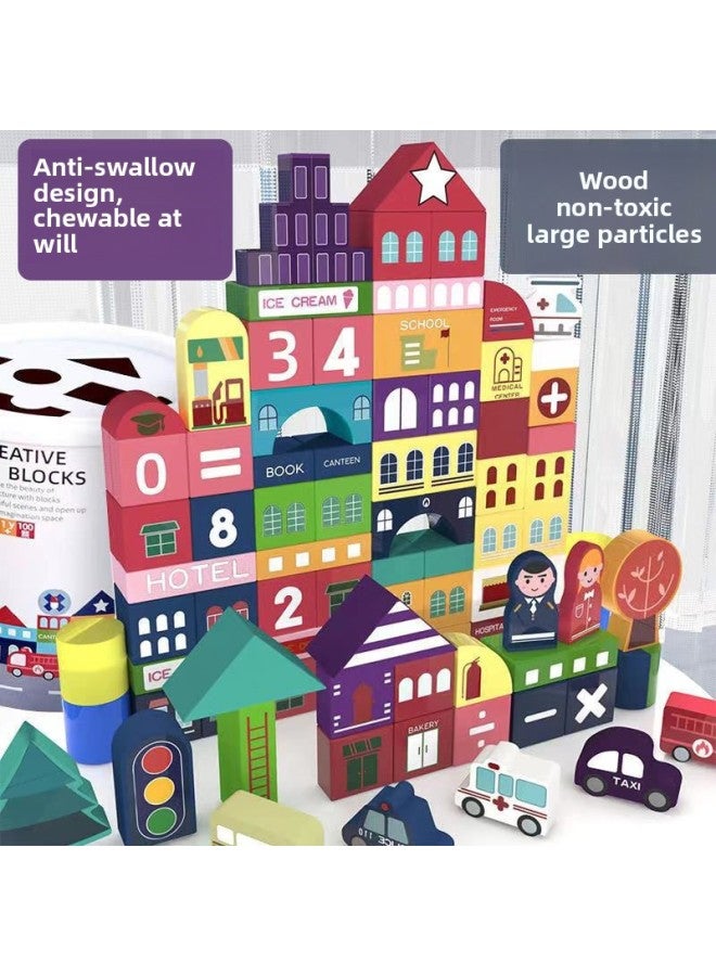 Young Children's Wood Building Blocks Assembled Toys Large Particles Baby Early Education Puzzle 1-2 Years Old 3 Boys 6 Solid Wood Wholesale-Color:Smart 100 Printed Building Blocks (bag) 1.7kg-Specifications:20*18*18CM - Image 4