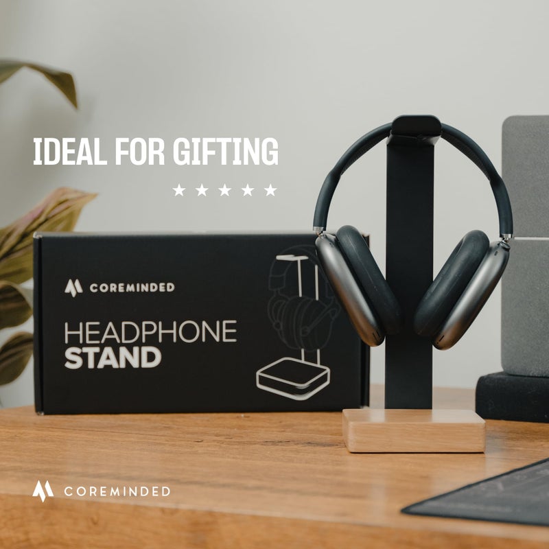 COREMINDED حامل سماعات رأس عالمي من كورمايندد للمكتب، حامل سماعات ألعاب من الخشب الصلب، حامل سماعات رأس خشبي قوي، متوافق مع Airpods Max والمزيد - Image 2