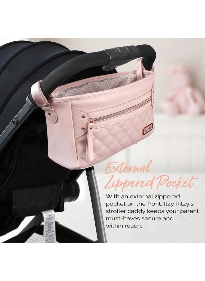 Itzy Ritzy Itzy Ritzy Adjustable Stroller Caddy/Organizer - Stroller Organizer Bag Featuring Front Zippered Pocket, 2 Built-in Interior Pockets & Adjustable Straps to Fit Nearly Any Stroller (Blush)  - Image 4