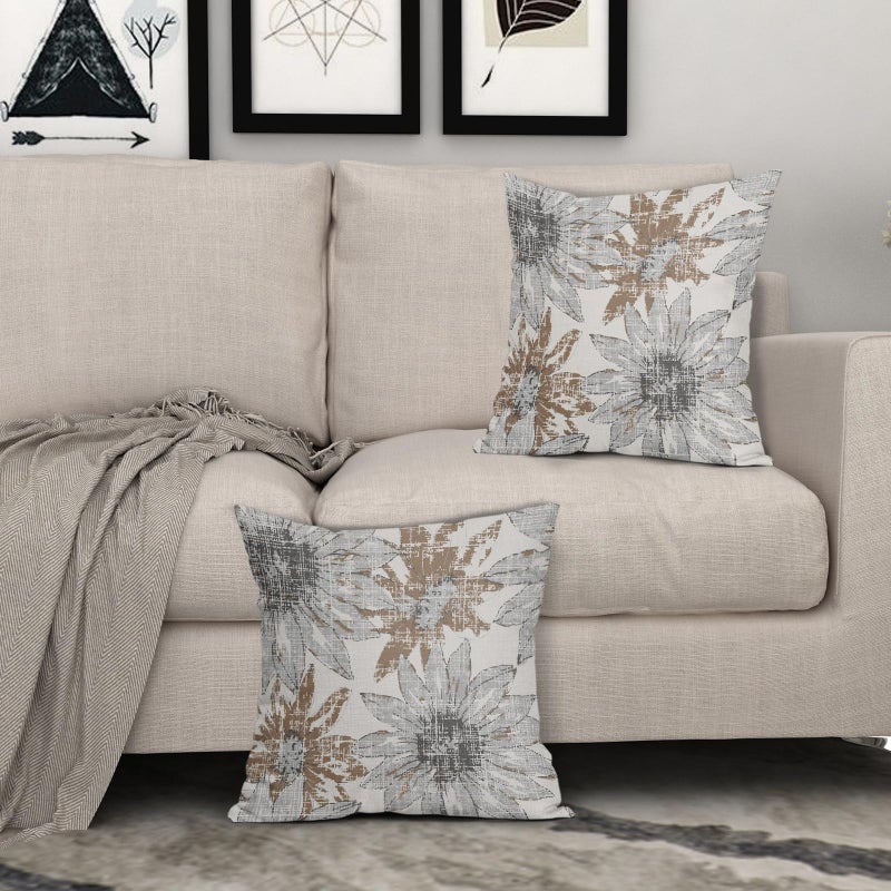 Sweetshow Brown Grey Gray Pillow Covers 18x18 Set of 2 Retro Sunflower Flowers Print Decorative Throw Pillows Outdoor Modern Art Floral Pillowcase Square Linen Cushion Case for Home Sofa Couch Bed - Image 3