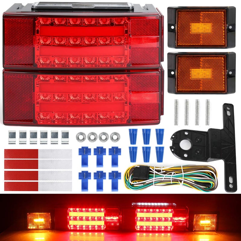 LINKITOM New Submersible LED Trailer Light Kit Super Bright Brake Stop Turn Tail License Lights for Camper Truck RV Boat Snowmobile Over 80 Inches