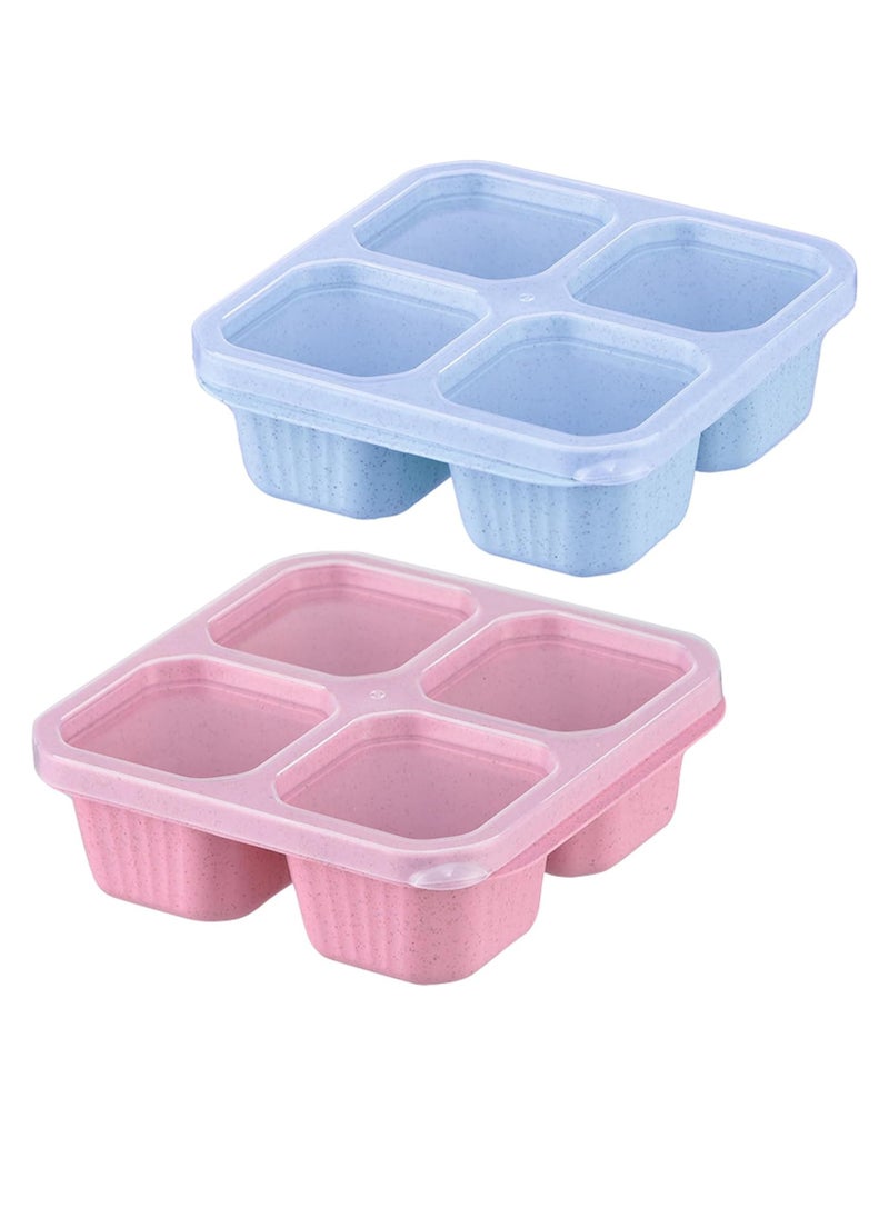 Gonice - Bento Snack Boxes, Reusable Lunch Meal Box 4 Compartment Food Storage Containers Fruit Salad Serving Tray with Lid Work Travel Leakproof Stackable Platter Set of 2 (Blue & Pink) - Image 1