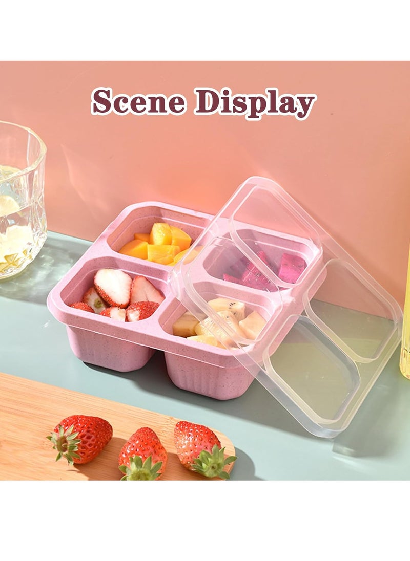 Gonice - Bento Snack Boxes, Reusable Lunch Meal Box 4 Compartment Food Storage Containers Fruit Salad Serving Tray with Lid Work Travel Leakproof Stackable Platter Set of 2 (Blue & Pink) - Image 1