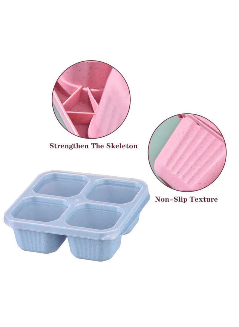Gonice - Bento Snack Boxes, Reusable Lunch Meal Box 4 Compartment Food Storage Containers Fruit Salad Serving Tray with Lid Work Travel Leakproof Stackable Platter Set of 2 (Blue & Pink) - Image 1