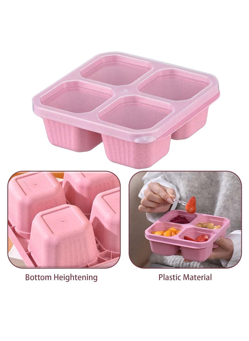 Gonice - Bento Snack Boxes, Reusable Lunch Meal Box 4 Compartment Food Storage Containers Fruit Salad Serving Tray with Lid Work Travel Leakproof Stackable Platter Set of 2 (Blue & Pink) - Image 1