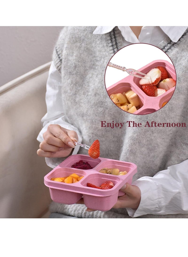 Gonice - Bento Snack Boxes, Reusable Lunch Meal Box 4 Compartment Food Storage Containers Fruit Salad Serving Tray with Lid Work Travel Leakproof Stackable Platter Set of 2 (Blue & Pink) - Image 1