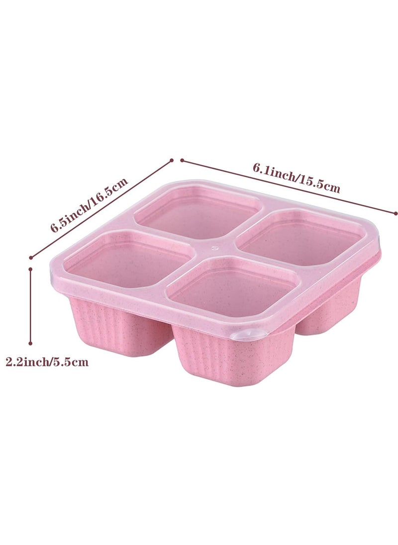 Gonice - Bento Snack Boxes, Reusable Lunch Meal Box 4 Compartment Food Storage Containers Fruit Salad Serving Tray with Lid Work Travel Leakproof Stackable Platter Set of 2 (Blue & Pink) - Image 1