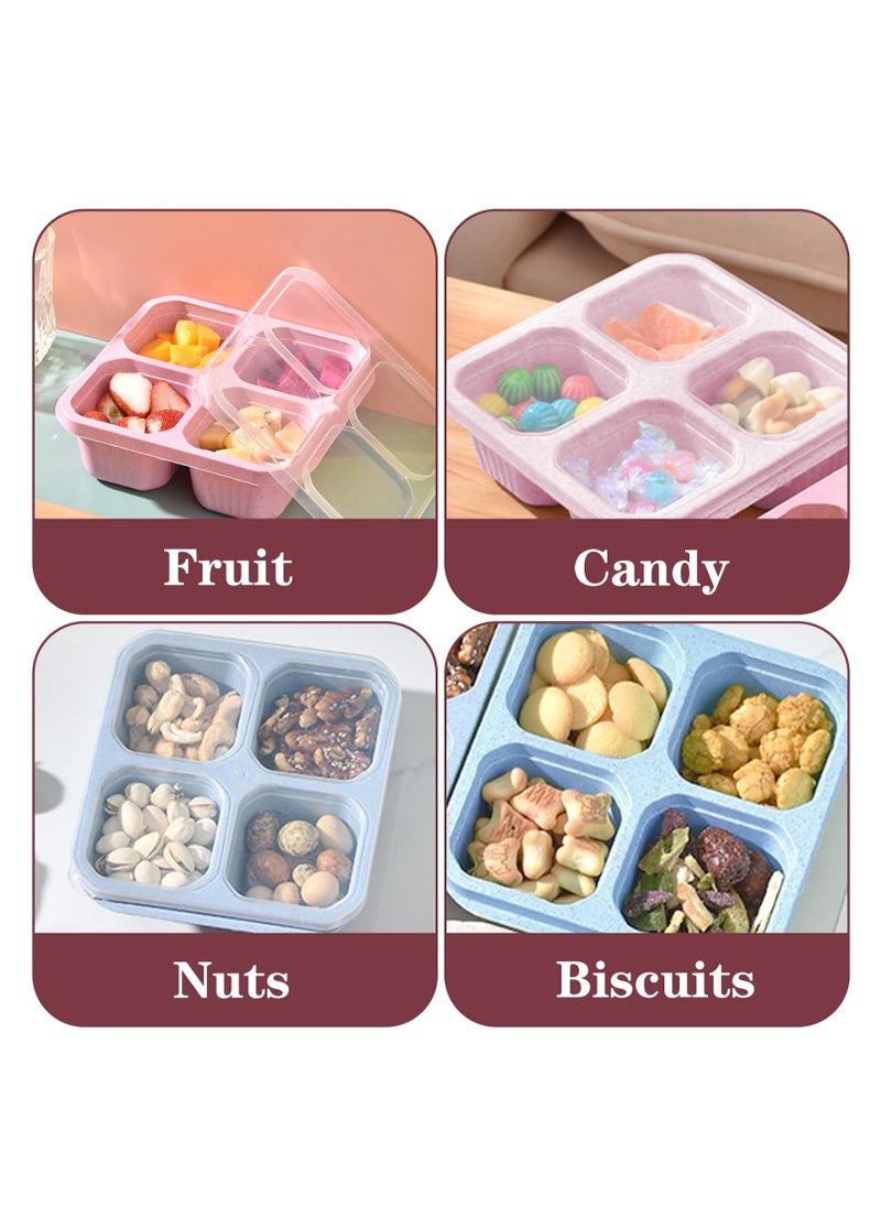 Gonice - Bento Snack Boxes, Reusable Lunch Meal Box 4 Compartment Food Storage Containers Fruit Salad Serving Tray with Lid Work Travel Leakproof Stackable Platter Set of 2 (Blue & Pink) - Image 1