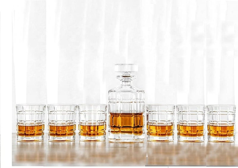 Criterion Whiskey Decanter (1000ml) Set for Men with 6 Drinking Glasses(300ml) for Cognac, Bourbon, Rum, Scotch, Liquor Crystal Clear Decanter Sets - Image 1
