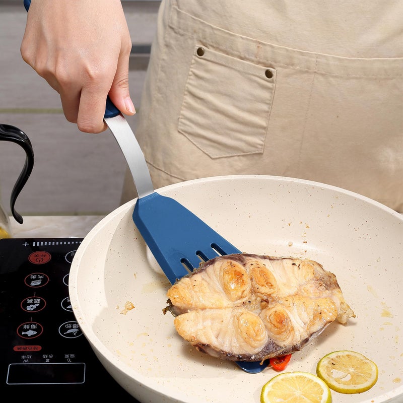 To encounter 5 Pieces Silicone Spatula Set  Non-Stick Silicone Turner Spatulas  Heat Resistance Cooking Utensils  Flip Turner for Fish  Egg  Pancake  Navy Blue - Image 5