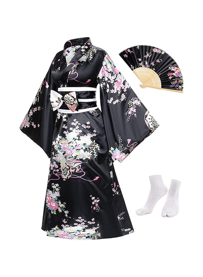 Japanese Kimono Robe Yukata Anime Women's Kimono Robe Yukata Sweet Dress Blossom Satin Bathrobe Sleepwear Fans Tabi Socks Set?One size: Bust within 98 cm? - Image 1