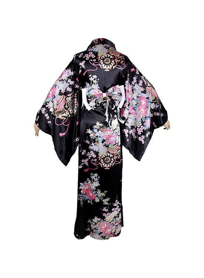 Japanese Kimono Robe Yukata Anime Women's Kimono Robe Yukata Sweet Dress Blossom Satin Bathrobe Sleepwear Fans Tabi Socks Set?One size: Bust within 98 cm? - Image 3