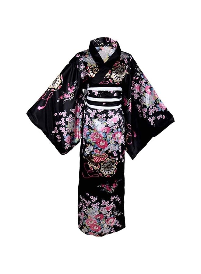 Japanese Kimono Robe Yukata Anime Women's Kimono Robe Yukata Sweet Dress Blossom Satin Bathrobe Sleepwear Fans Tabi Socks Set?One size: Bust within 98 cm? - Image 2
