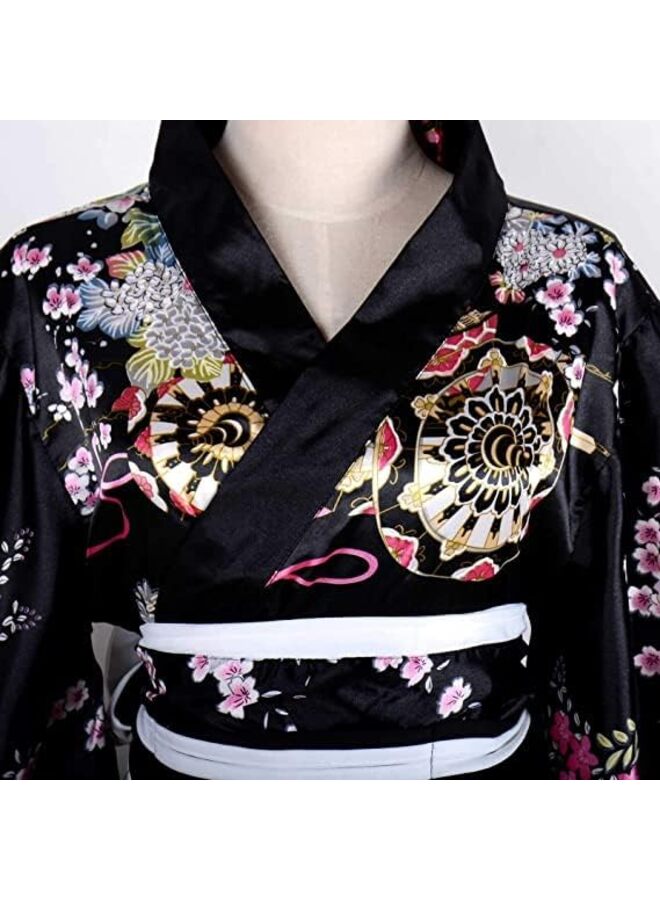 Japanese Kimono Robe Yukata Anime Women's Kimono Robe Yukata Sweet Dress Blossom Satin Bathrobe Sleepwear Fans Tabi Socks Set?One size: Bust within 98 cm? - Image 4