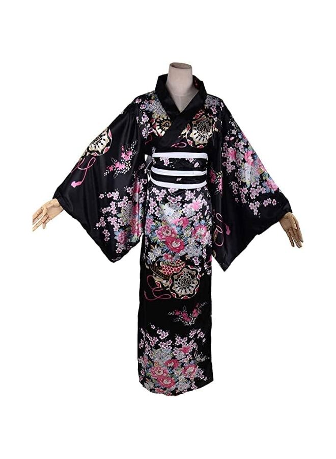 Japanese Kimono Robe Yukata Anime Women's Kimono Robe Yukata Sweet Dress Blossom Satin Bathrobe Sleepwear Fans Tabi Socks Set?One size: Bust within 98 cm? - Image 5