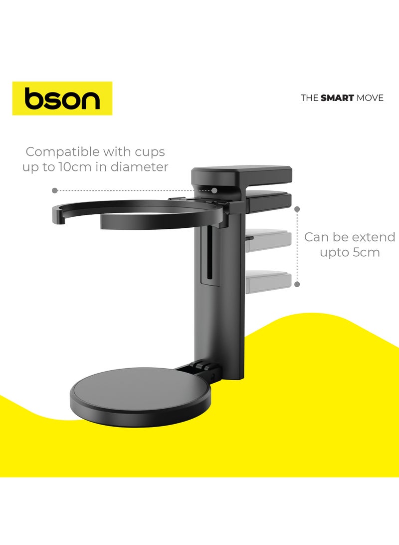 BSON Multi Use Cup Holder with Strong Clip and Adjustable Hook - Universal Fit for Strollers Desks Bikes and More - Non Slip Silicone Pad and Durable Travel Ready Design - Image 3