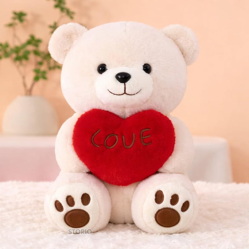 Storio Soft Plush 30 CM Beige Teddy Bear Stuffed Toy | Cute Heartbeat Teddy Bear Plush Doll | Valentine Gift, Birthday Gift Special | Soft Hug Toy for Kids, Girls & Loved Ones - Image 4