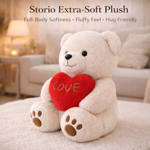Storio Soft Plush 30 CM Beige Teddy Bear Stuffed Toy | Cute Heartbeat Teddy Bear Plush Doll | Valentine Gift, Birthday Gift Special | Soft Hug Toy for Kids, Girls & Loved Ones - Image 2