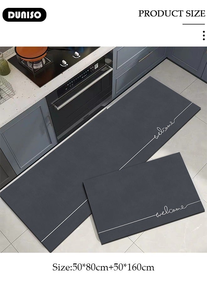 DUNISO Diatom Mud Bath Mat Set Bathroom Kitchen Rug Mat Extra Soft and Absorbent Bath Rugs Non-Slip Quick Drying Floor Bath Tub Mat for Bathroom Floor Tub and Shower 50*80CM+50*160CM - Image 3