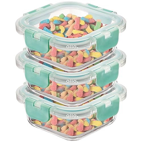 Allo Food Safe Glass Containers With Lids With Break Free Lock, Oven & Microwave Safe Containers, Borosilicate Meal Prep Glass Food Storage Containers For Kitchen, Set Of 3, 160Ml., Transparent - Image 1