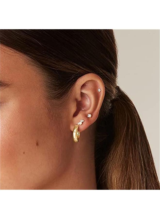 PAVOI 14K Gold Plated Sterling Silver Posts Dainty Mini Multi-Shape Flat Back Stud Earring Pack for Women | Helix Cartilage Piercing Jewelry - Image 2