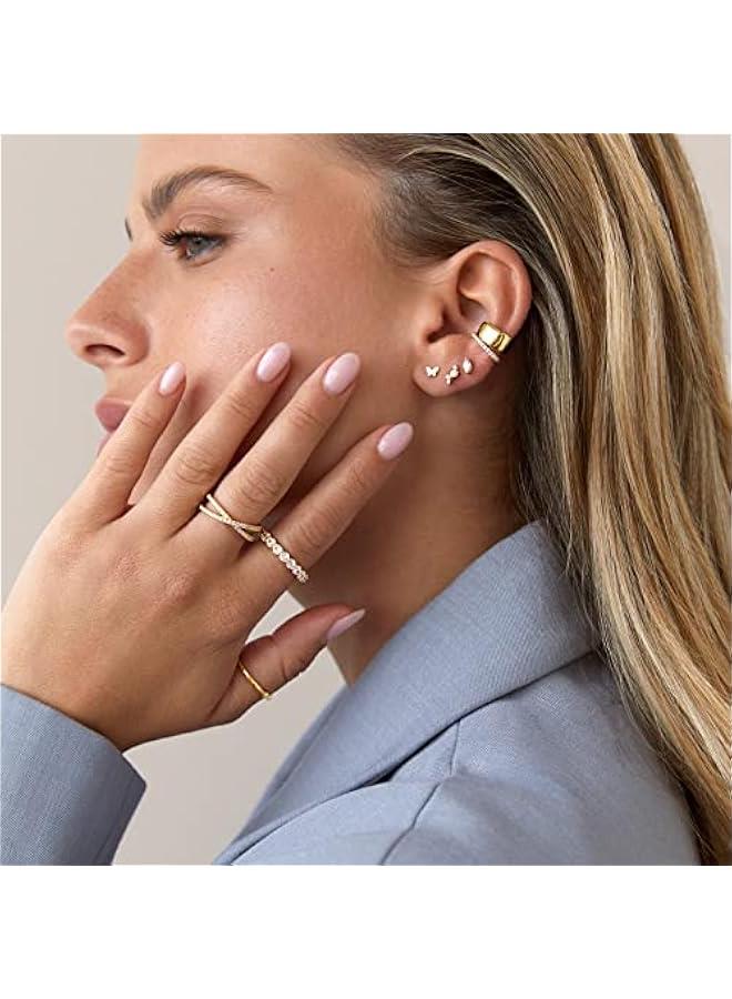 PAVOI 14K Gold Plated Sterling Silver Posts Dainty Mini Multi-Shape Flat Back Stud Earring Pack for Women | Helix Cartilage Piercing Jewelry - Image 4