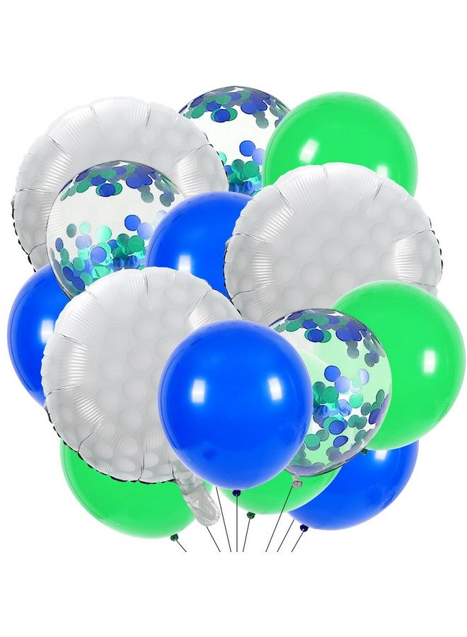 Whaline مجموعة زينة موضوع رياضة الجولف من واهلين 60 قطعة بالونات فويل جولف 18 بوصة بالونات لاتكس زرقاء داكنة وخضراء 12 بوصة بالونات كونفيتي لامعة لحفلات الزفاف وأعياد الميلاد وحفلات استقبال المواليد وزينة المنزل - Image 1