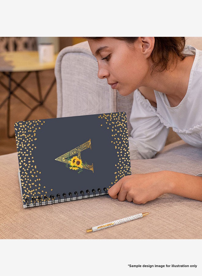 Stylizedd Designer A5 Spiral Notebook Memo Notepad Journal - Custom Monogram Initial Letter Mandala Floral Pattern Alphabet - A - Grey - Image 2