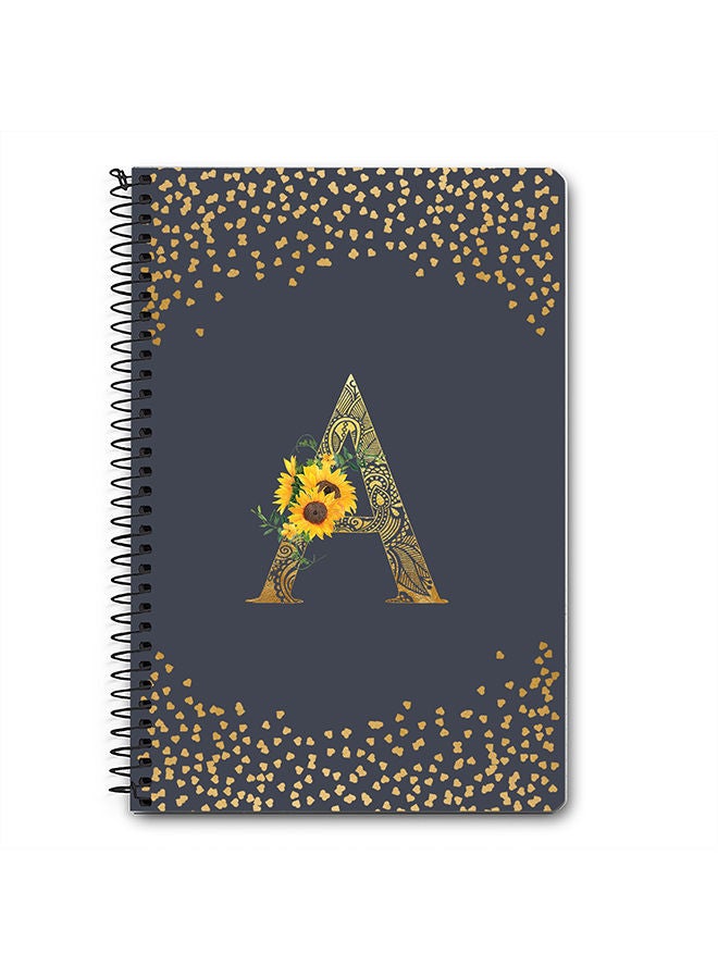 Stylizedd Designer A5 Spiral Notebook Memo Notepad Journal - Custom Monogram Initial Letter Mandala Floral Pattern Alphabet - A - Grey - Image 1