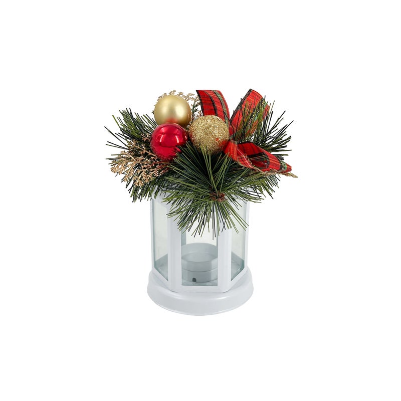 CHRISTMAS MAGIC Decorated Lantern Candle Holder White - Image 1