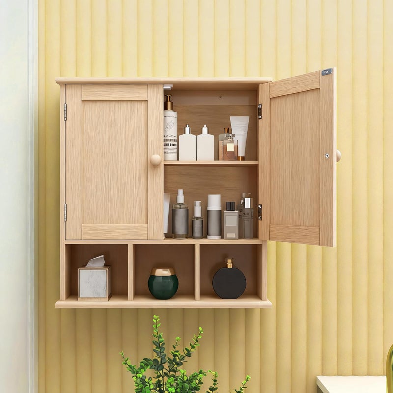 TaoHFE Natural Wooden Color Bathroom Wall Cabinet with 2 Door Adjustable Shelves,Over The Toilet Storage Wall Mounted Medicine Cabinets for Bathroom Laundry Room Kitchen - Image 4