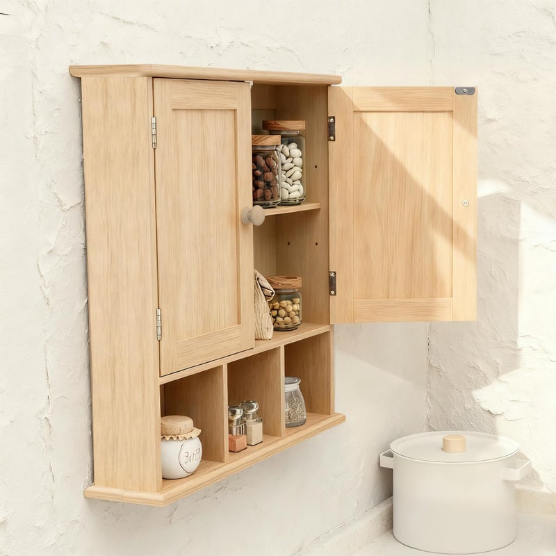TaoHFE Natural Wooden Color Bathroom Wall Cabinet with 2 Door Adjustable Shelves,Over The Toilet Storage Wall Mounted Medicine Cabinets for Bathroom Laundry Room Kitchen - Image 3