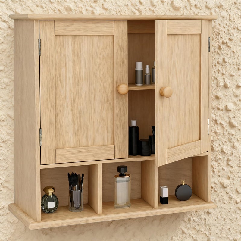 TaoHFE Natural Wooden Color Bathroom Wall Cabinet with 2 Door Adjustable Shelves,Over The Toilet Storage Wall Mounted Medicine Cabinets for Bathroom Laundry Room Kitchen - Image 1
