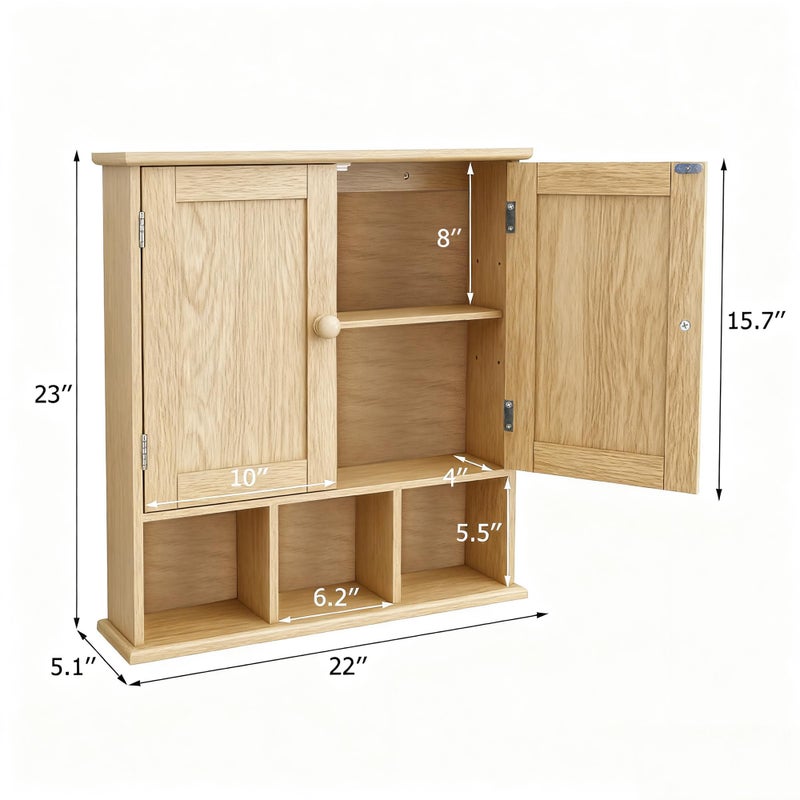 TaoHFE Natural Wooden Color Bathroom Wall Cabinet with 2 Door Adjustable Shelves,Over The Toilet Storage Wall Mounted Medicine Cabinets for Bathroom Laundry Room Kitchen - Image 5