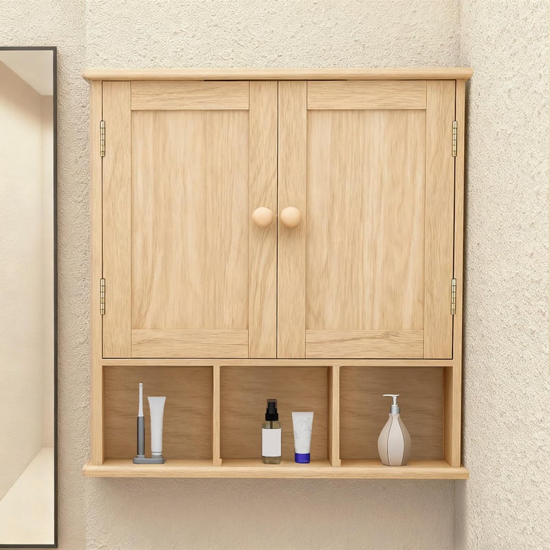 TaoHFE Natural Wooden Color Bathroom Wall Cabinet with 2 Door Adjustable Shelves,Over The Toilet Storage Wall Mounted Medicine Cabinets for Bathroom Laundry Room Kitchen - Image 2