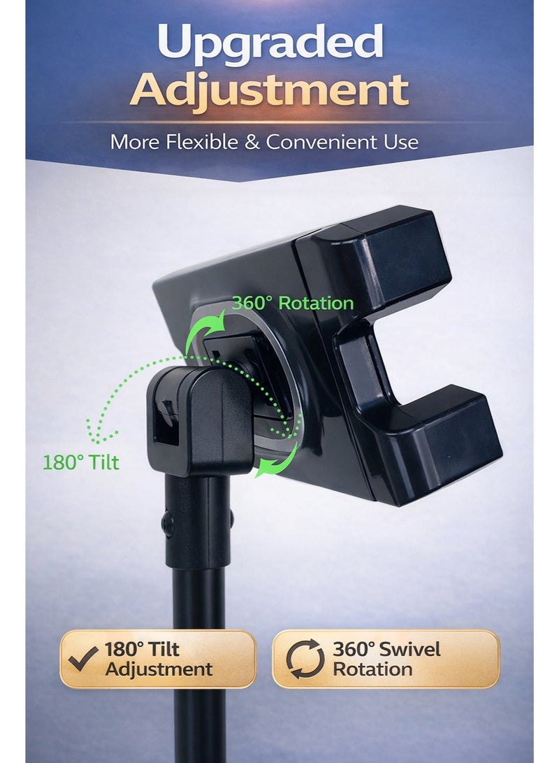 WALALLA All-in-One Microphone Floor Stand with Phone and Tablet Holder, Adjustable Live Streaming Stand for 5-13 Inch Devices, 360° Rotating Mic Stand for Karaoke, Singing, Recording, Studio, Home and Shop Use - Image 4