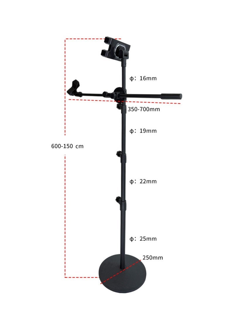 WALALLA All-in-One Microphone Floor Stand with Phone and Tablet Holder, Adjustable Live Streaming Stand for 5-13 Inch Devices, 360° Rotating Mic Stand for Karaoke, Singing, Recording, Studio, Home and Shop Use - Image 2