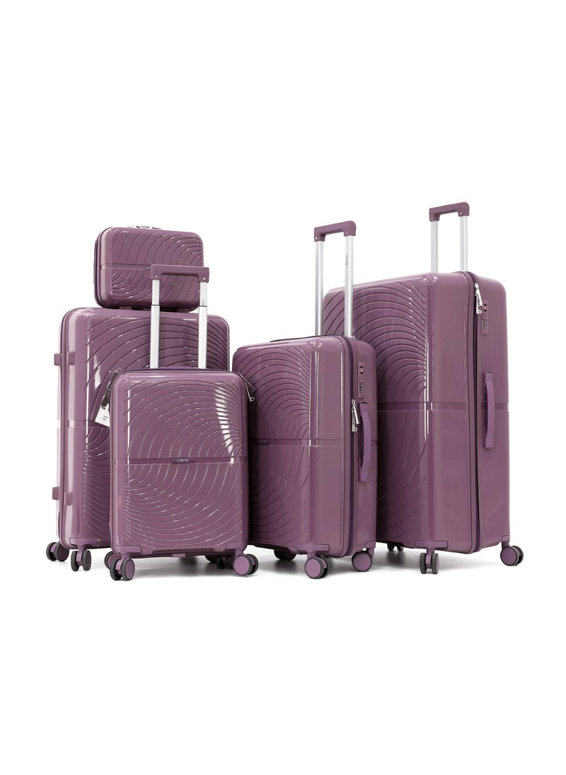 CAPITAL Unbreakable Hardshell PP Luggage Set with 8 Wheels Thick Shell Multi Layer PP 5 Piece Set,Purple (BC-12",S-20",M-24",L-28",XL-32")  - Image 1