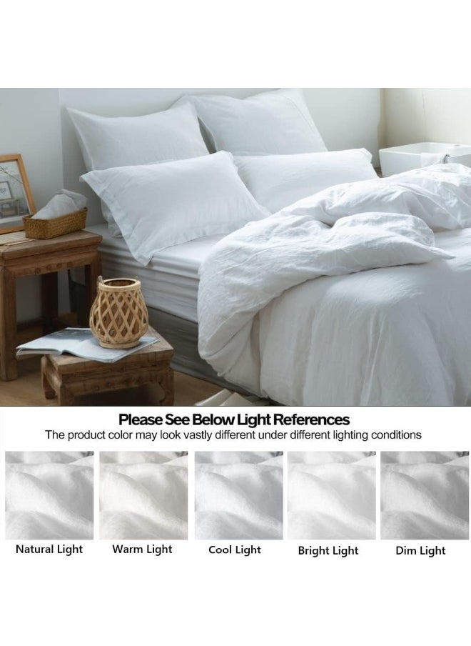 Simple&Opulence - Simple&Opulence 100% Linen Duvet Cover Set 2pcs Basic Style Natural French Washed Flax Solid Color Soft Breathable Farmhouse Bedding with Button Closure - White, Twin - Image 1