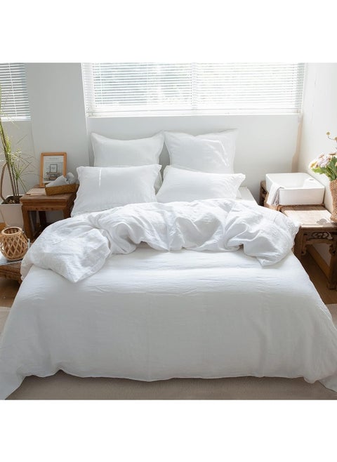 Simple&Opulence 100% Linen Duvet Cover Set 2pcs Basic Style Natural French Washed Flax Solid Color Soft Breathable Farmhouse Bedding with Button Closure - White, Twin