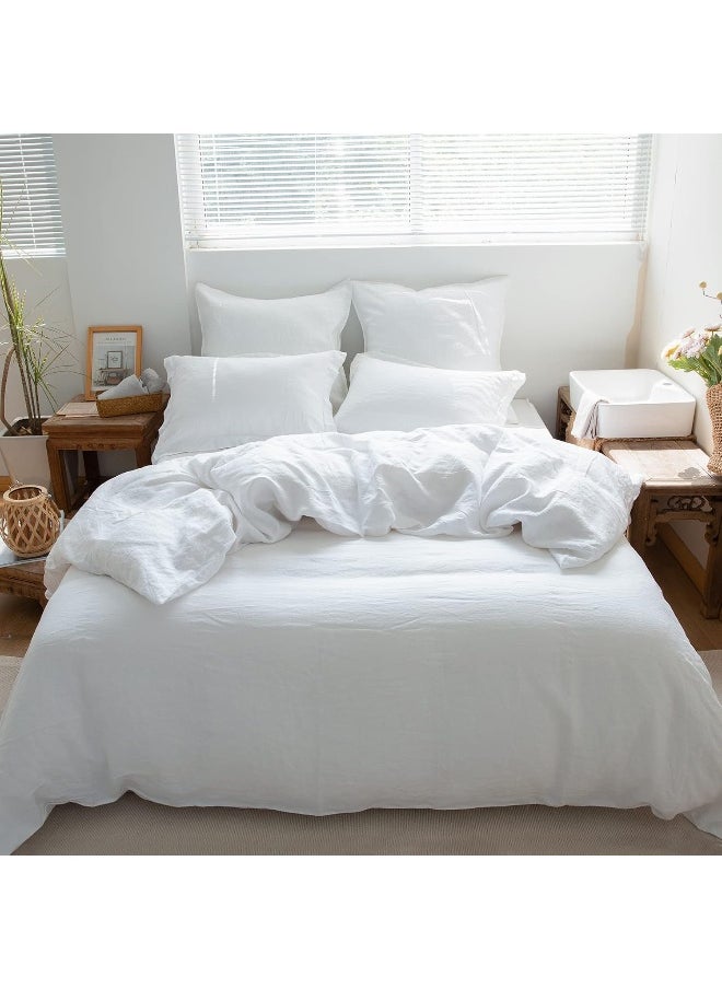 Simple&Opulence Simple&Opulence 100% Linen Duvet Cover Set 2pcs Basic Style Natural French Washed Flax Solid Color Soft Breathable Farmhouse Bedding with Button Closure - White, Twin  - Image 1