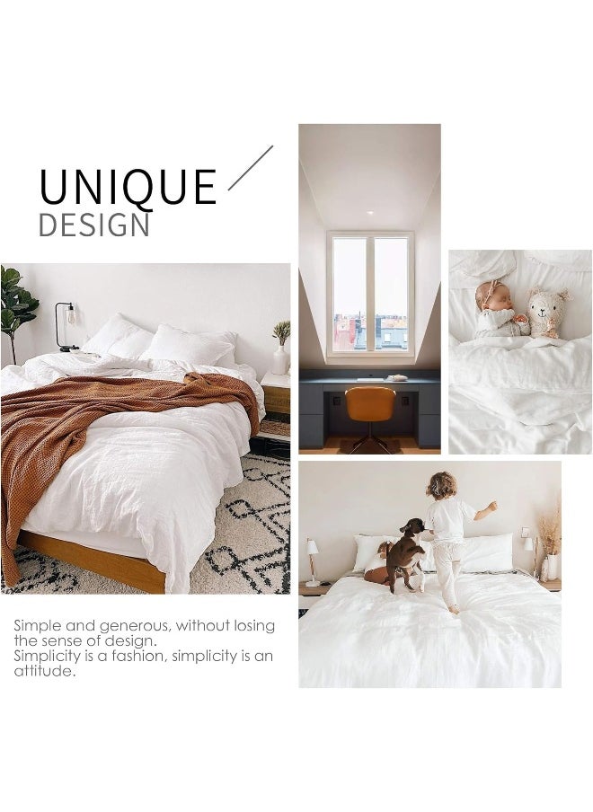 Simple&Opulence Simple&Opulence 100% Linen Duvet Cover Set 2pcs Basic Style Natural French Washed Flax Solid Color Soft Breathable Farmhouse Bedding with Button Closure - White, Twin  - Image 5