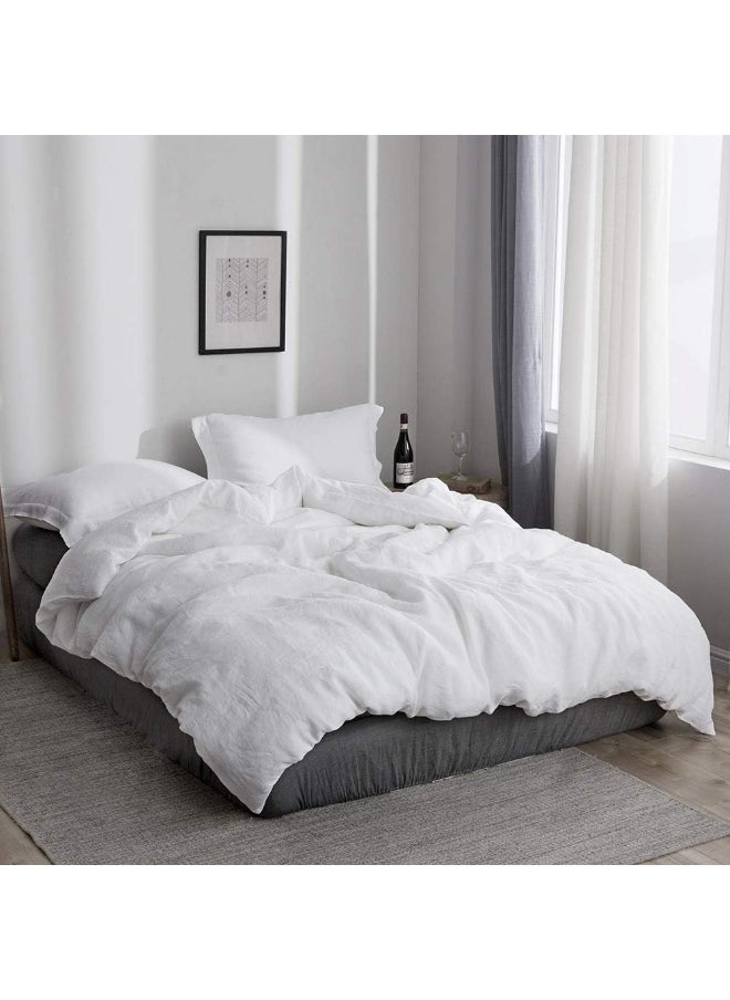 Simple&Opulence - Simple&Opulence 100% Linen Duvet Cover Set 2pcs Basic Style Natural French Washed Flax Solid Color Soft Breathable Farmhouse Bedding with Button Closure - White, Twin - Image 1