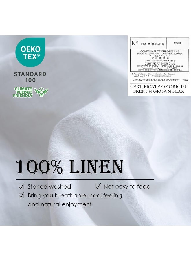 Simple&Opulence Simple&Opulence 100% Linen Duvet Cover Set 2pcs Basic Style Natural French Washed Flax Solid Color Soft Breathable Farmhouse Bedding with Button Closure - White, Twin  - Image 2