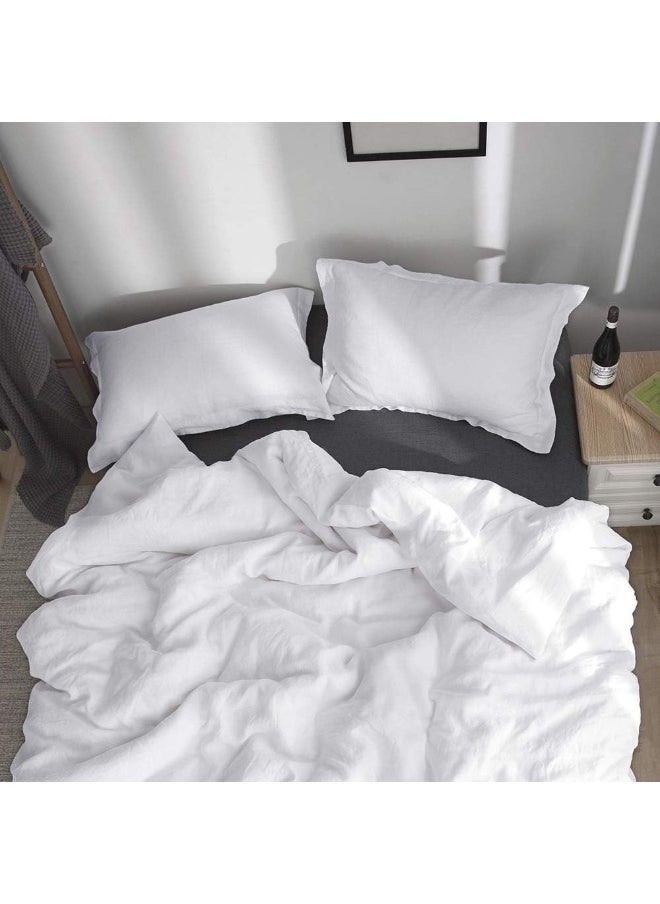 Simple&Opulence - Simple&Opulence 100% Linen Duvet Cover Set 2pcs Basic Style Natural French Washed Flax Solid Color Soft Breathable Farmhouse Bedding with Button Closure - White, Twin - Image 1
