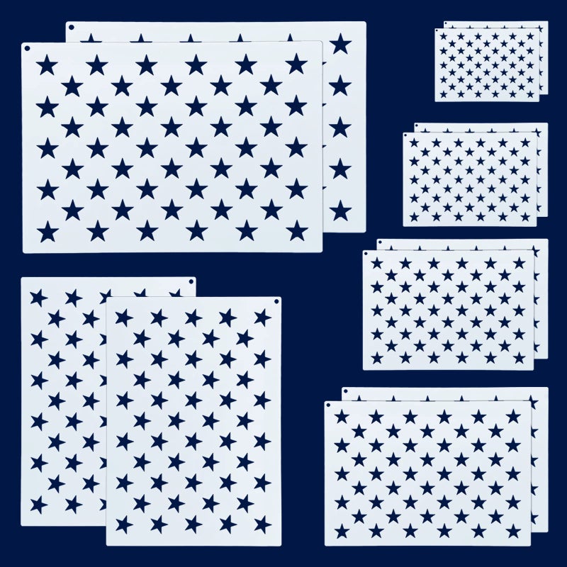 WISYOK 12 Pieces American Flag 50 Star Stencil Templates 6 Sizes American Flag Templates Ideal for DIY Crafts Design Independence Day Project American Flag Projects