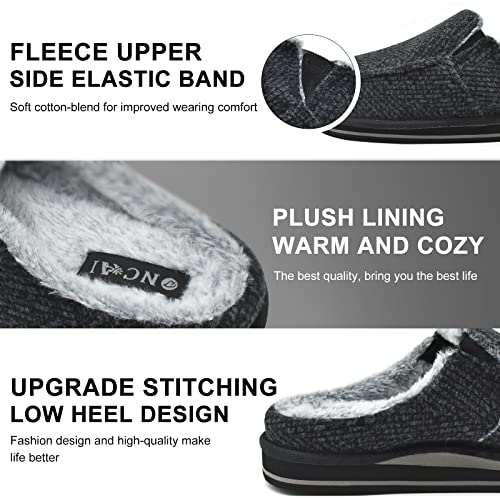 ONCAI Mens Slippers with Orthotic Arch Support,Cotton-Blend High-Density Memory Foam Plantar Fasciitis House Slippers Warm Stripe Faux Fur Clogs Slip-on Indoor Outdoor Rubber Sole BlackSize 14 - Image 3