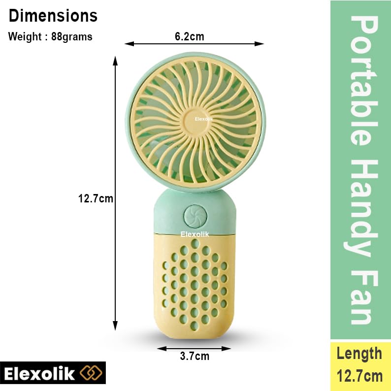 Elexolik Portable Mini Fan Rechargeable Handy Fan with High Speed On/Off Switch 2000mAh Battery, Lightweight Design and Easy Portability for Indoor and Outdoor Use (Color May Vary) - Image 4